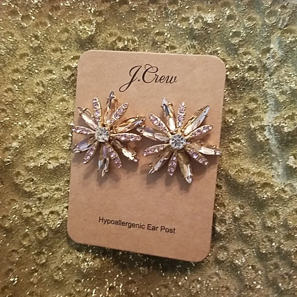 J. CREW Crystal Flower Earring in Jasmine Frost NWT